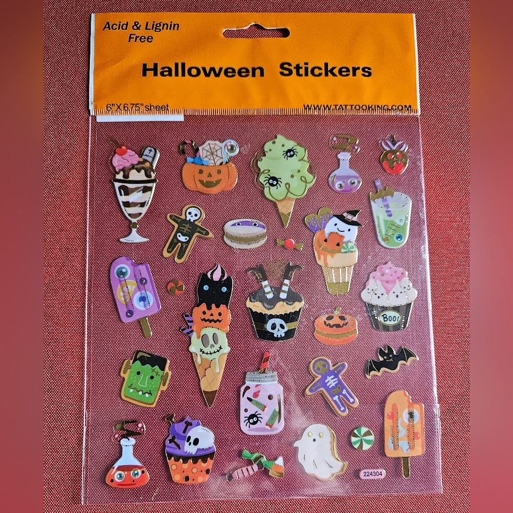 Halloween Sticker Sheet | Pumpkins Ghosts Bats Candy | NWT